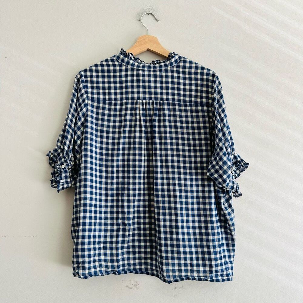 THE GREAT. Blue and White Gingham Button-Down Shirt - Picture 7 of 11